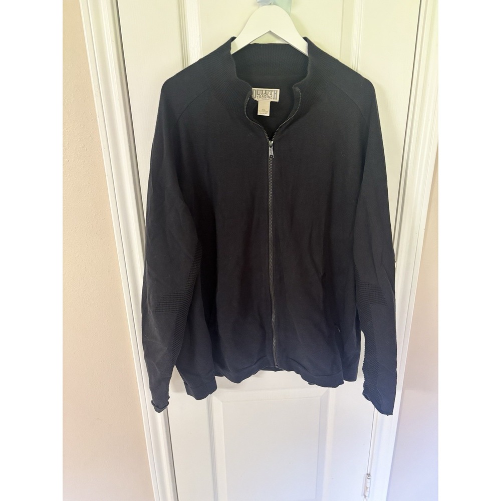 Duluth Trading Co Men 3XL Black Full Zip Mock Neck Ribbed Sleeve Sweater Jacket